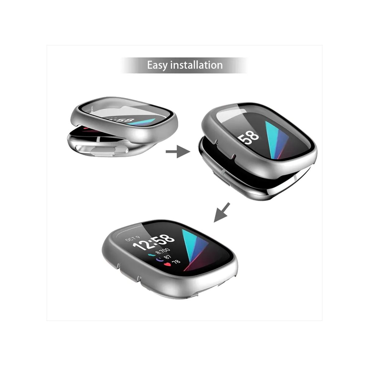 GENERICO - Protector Carcasa Con Vidrio para Fitbit Versa 2 - Plateado