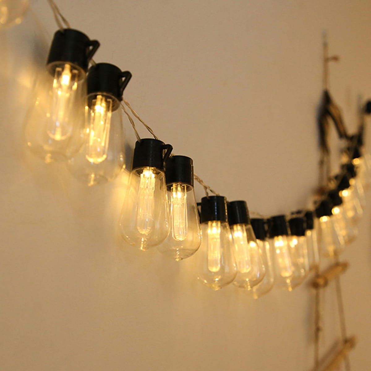 GENERICO - GUIRNALDA LED SOLAR 10 AMPOLLETAS LUZ CALIDA