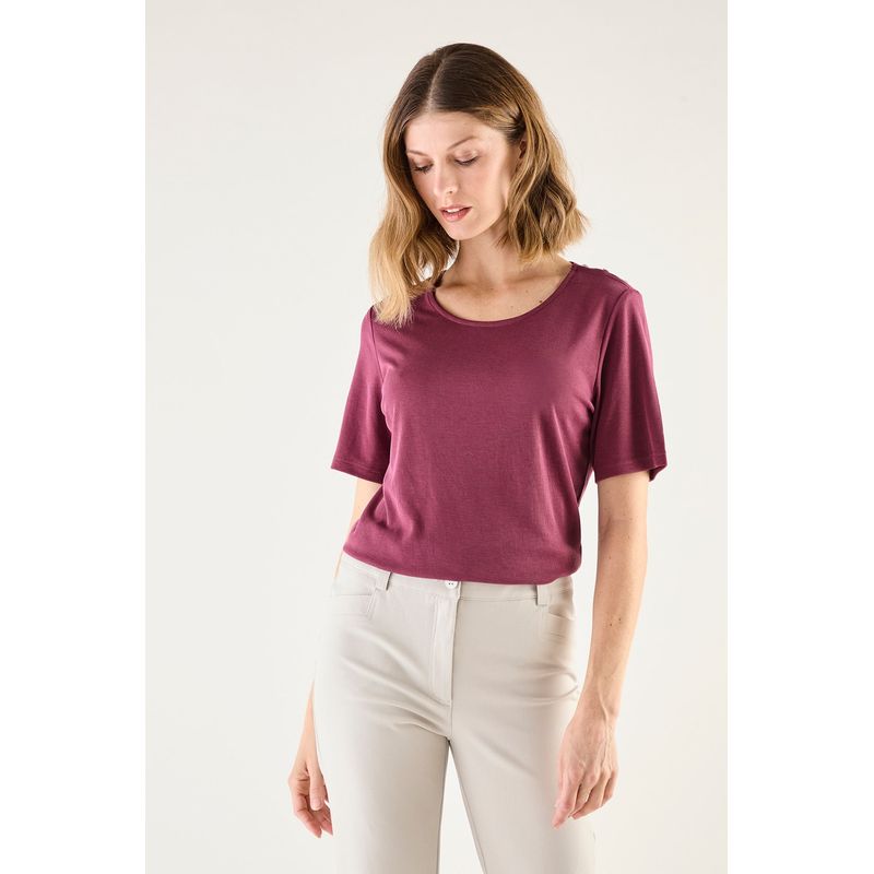 MA GRIFFE - Polera Manga Corta Burdeo Mujer Magriffe