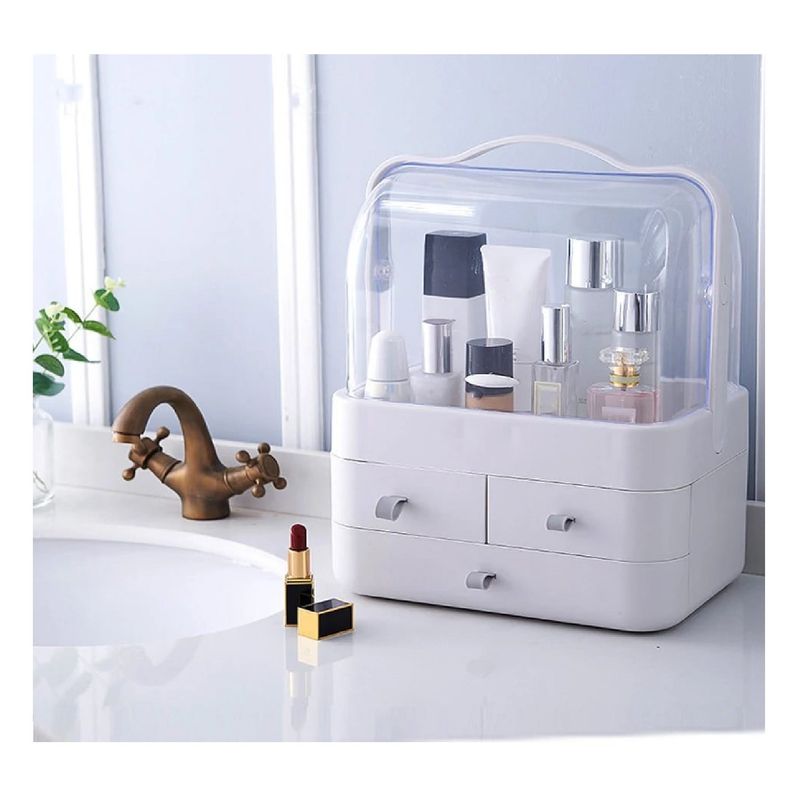 GENERICO - COSMETIQUERO CON TAPA ESTILO ELEGANTE DOBLE CAJONERAS BLANCO