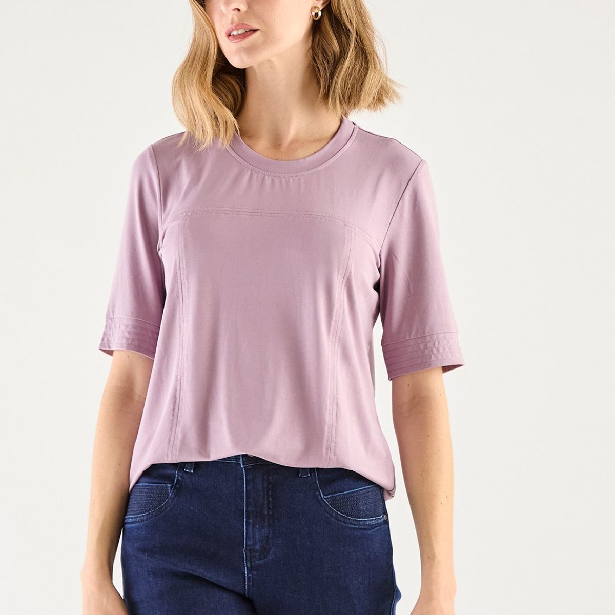 MA GRIFFE - Polera Manga Corta Lila Medio Mujer Magriffe