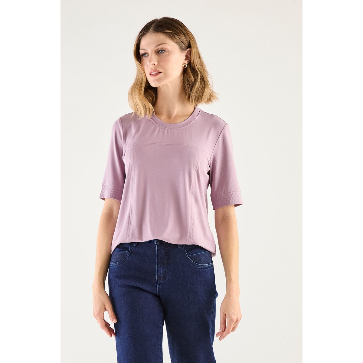 MA GRIFFE - Polera Manga Corta Lila Medio Mujer Magriffe