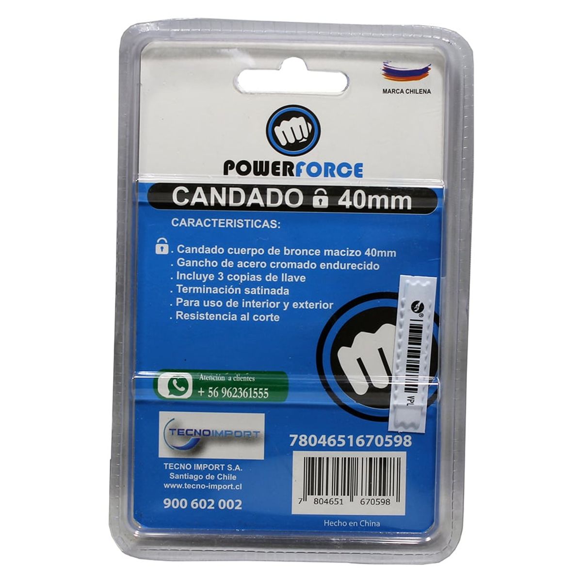 POWER FORCE - Candado de 40mm Cuerpo de bronce macizo