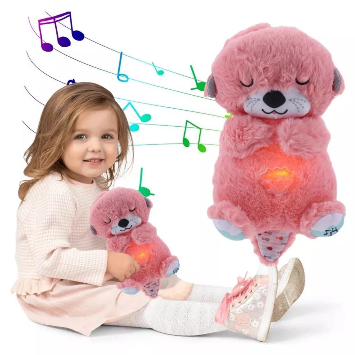 OEM - NUTRIA PELUCHE RELAJANTE CON LUZ PARA BEBE ROSA