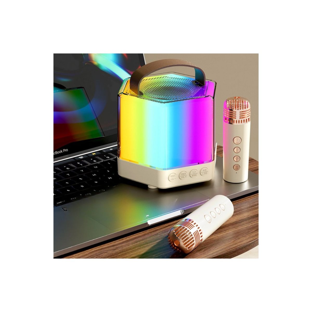 GENERICO - Mini Parlante Karaoke Luz Led + 1 Micrófono Portátiles MT