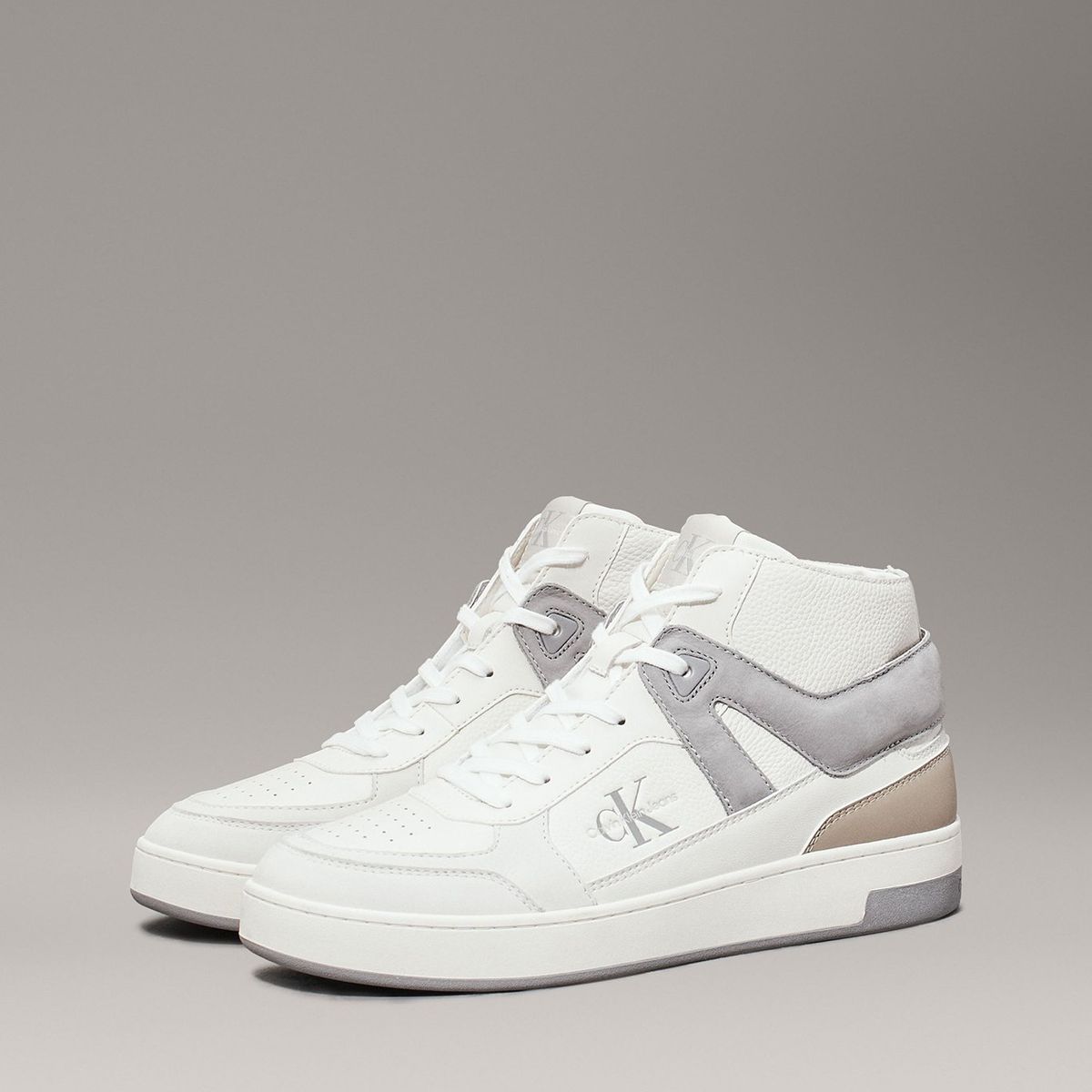 CALVIN KLEIN - Zapatillas de Cuero Basket Cup Mid Blanco Calvin Klein