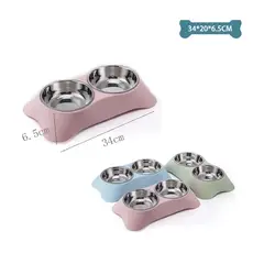 GENERICO - Plato Doble Metálico Para Mascotas Aleatorio 34x20x65Cm