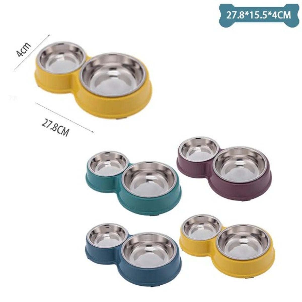 GENERICO - Plato Doble Metálico Para Mascotas Aleatorio 278x155x4Cm