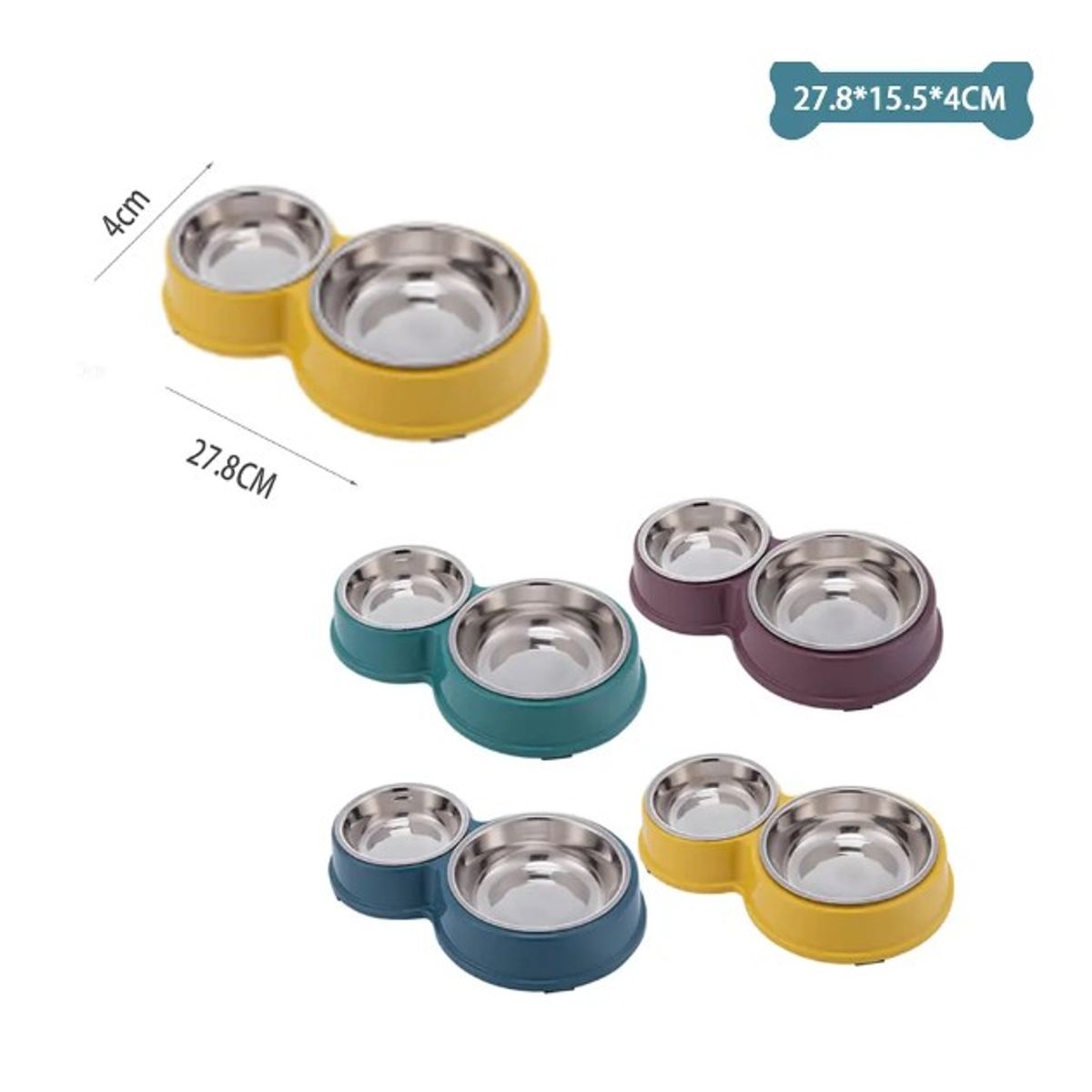 GENERICO - Plato Doble Metálico Para Mascotas Aleatorio 278x155x4Cm