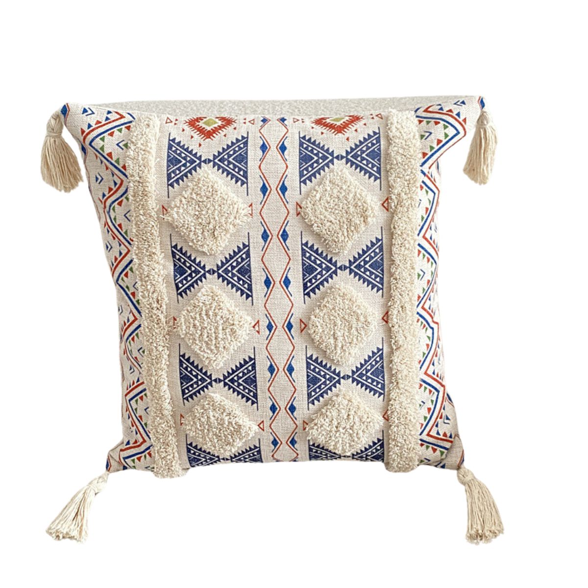 GENERICO - Funda Para Cojín Boho Lino Bordado Azul 45x45 Cm