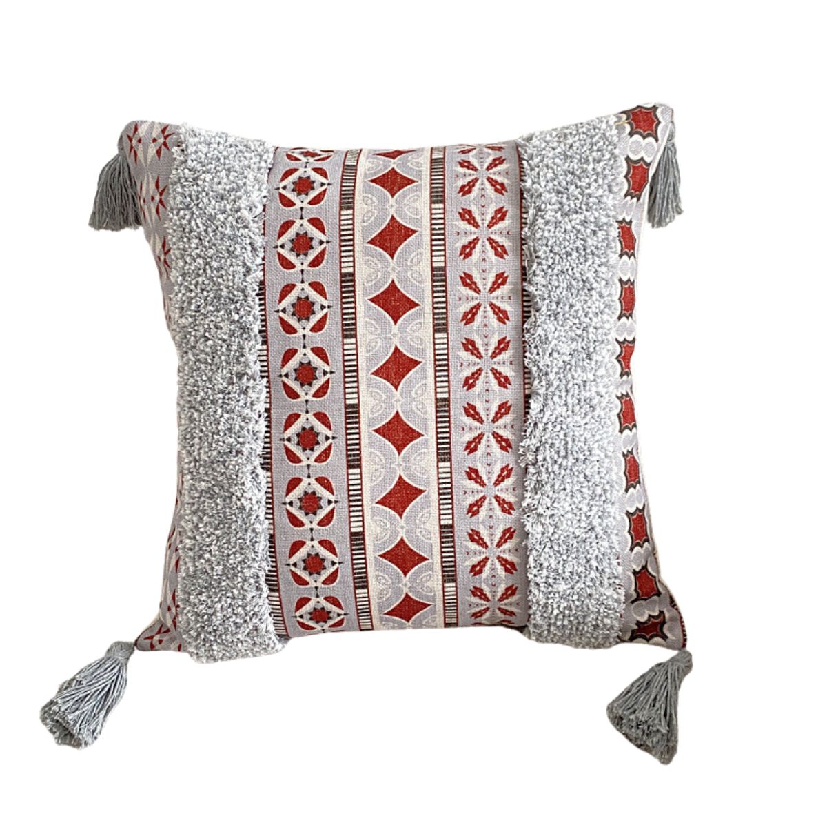 GENERICO - Funda Para Cojín Boho Lino Bordado rojo 45x45 Cm