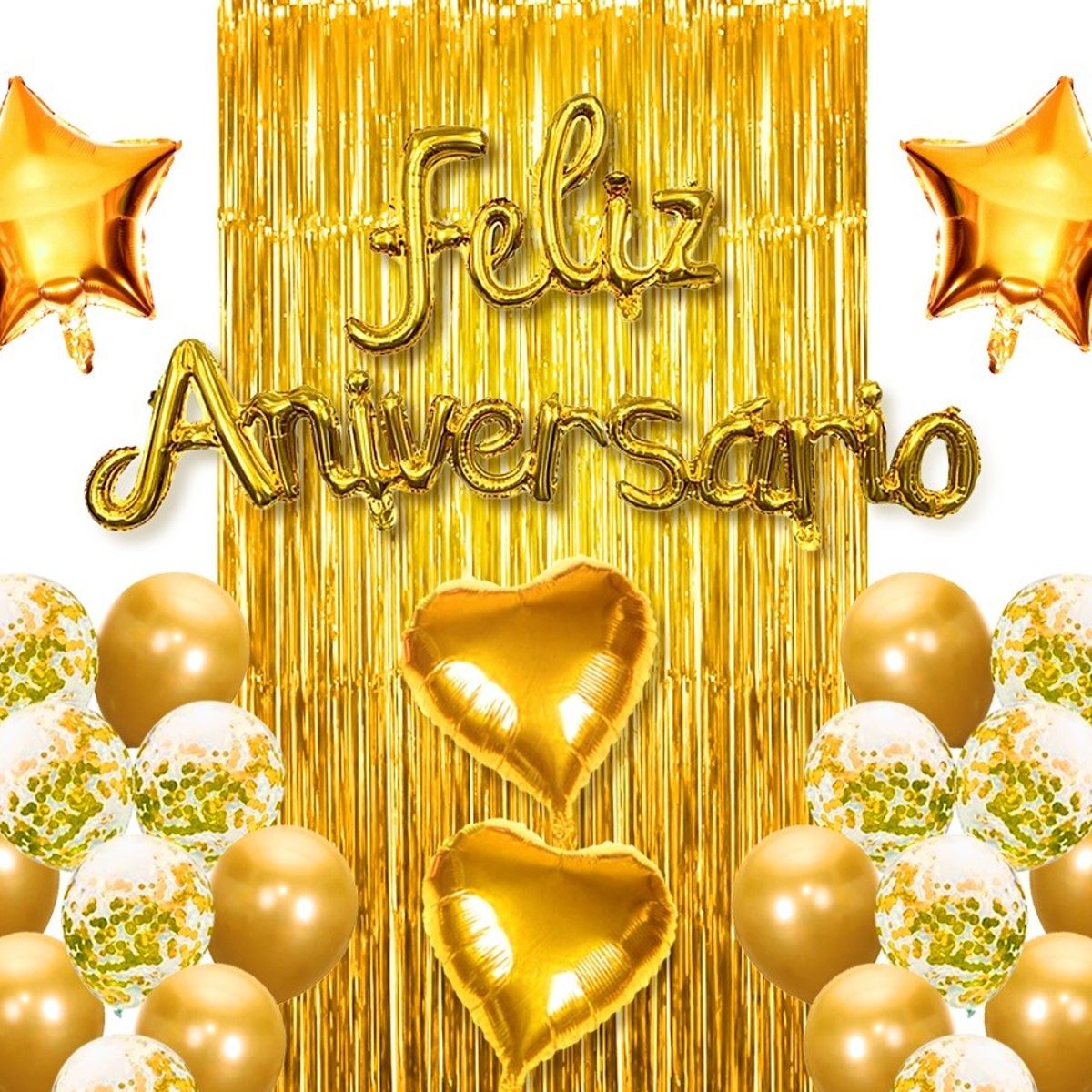 GENERICO - SET CORTINA GLOBO FELIZ ANIVERSARIO DORADO X1 UNI