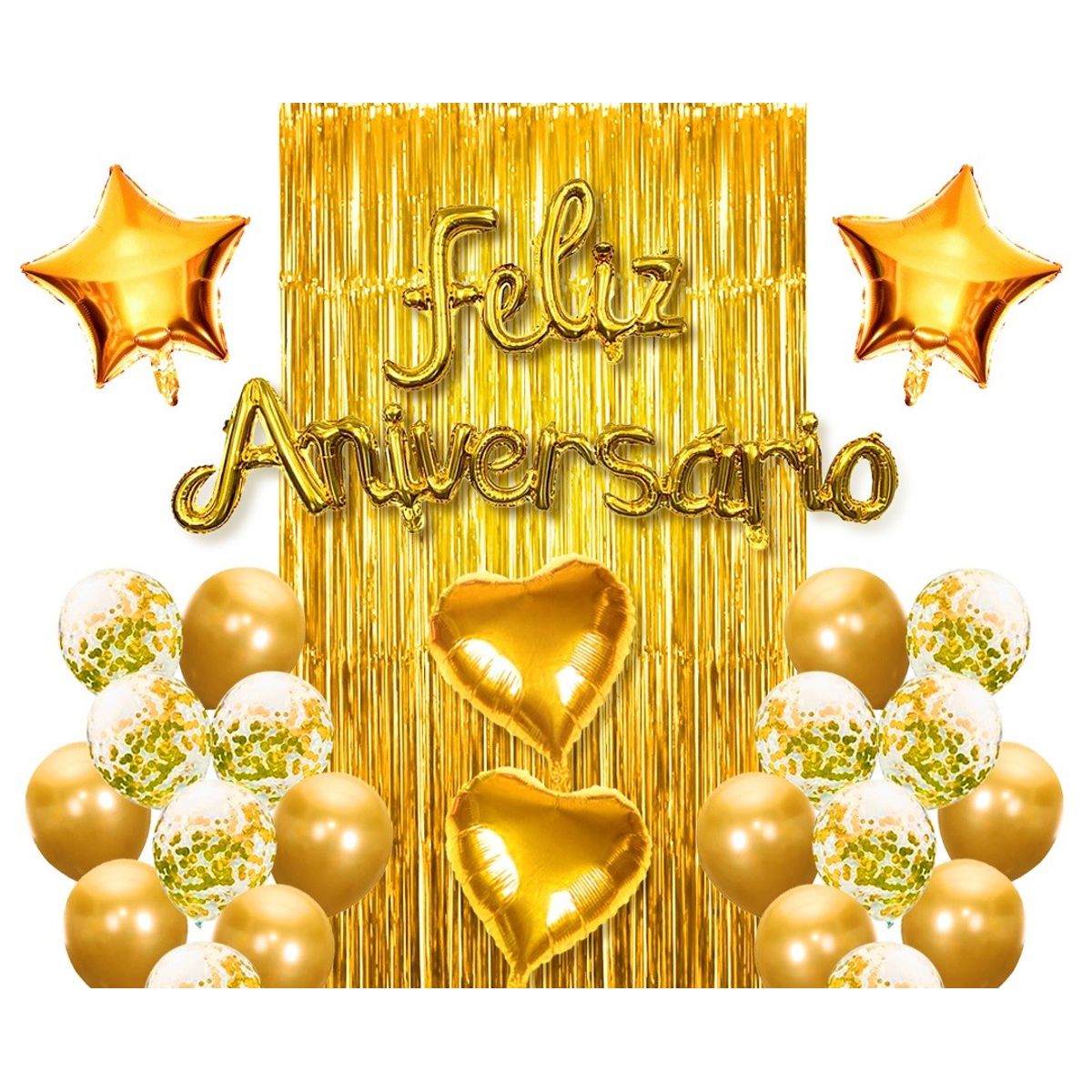 GENERICO - SET CORTINA GLOBO FELIZ ANIVERSARIO DORADO X1 UNI