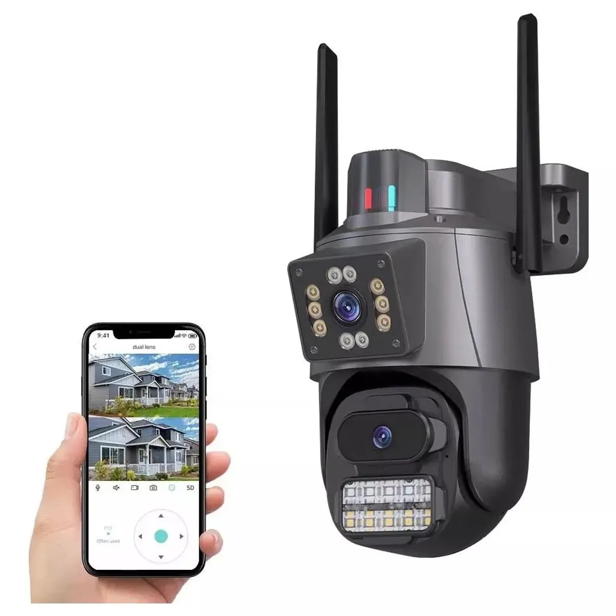 GENERICO - Cámara Domo Negra Wifi Doble Lente Full Hd Con Alarma Seguimiento