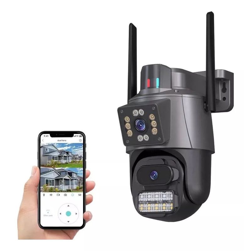 GENERICO - Cámara Domo Negra Wifi Doble Lente Full Hd Con Alarma Seguimiento