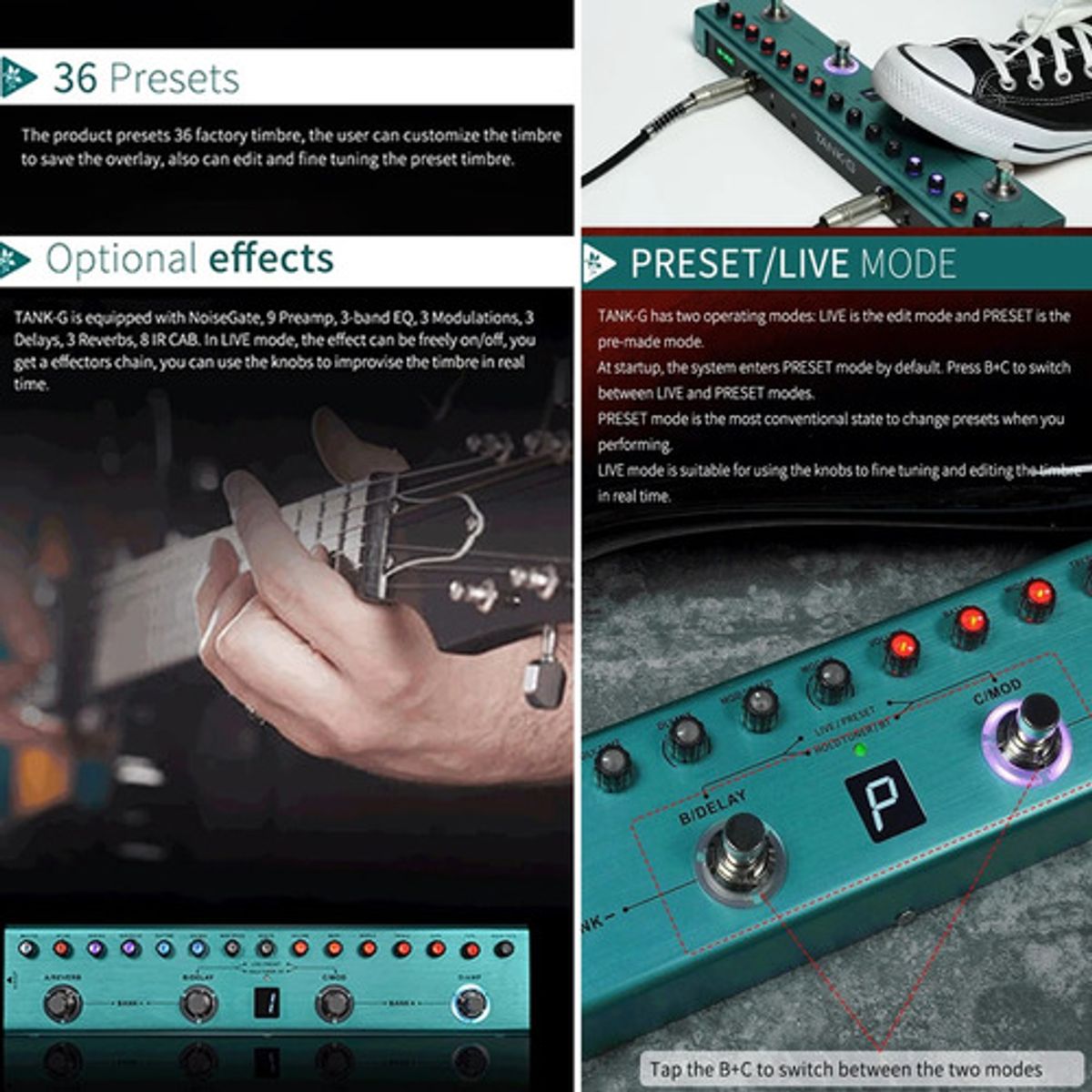 GENERICO - Pedalera 36 Efectos Guitarra Eléctrica Multiefectos Portátil
