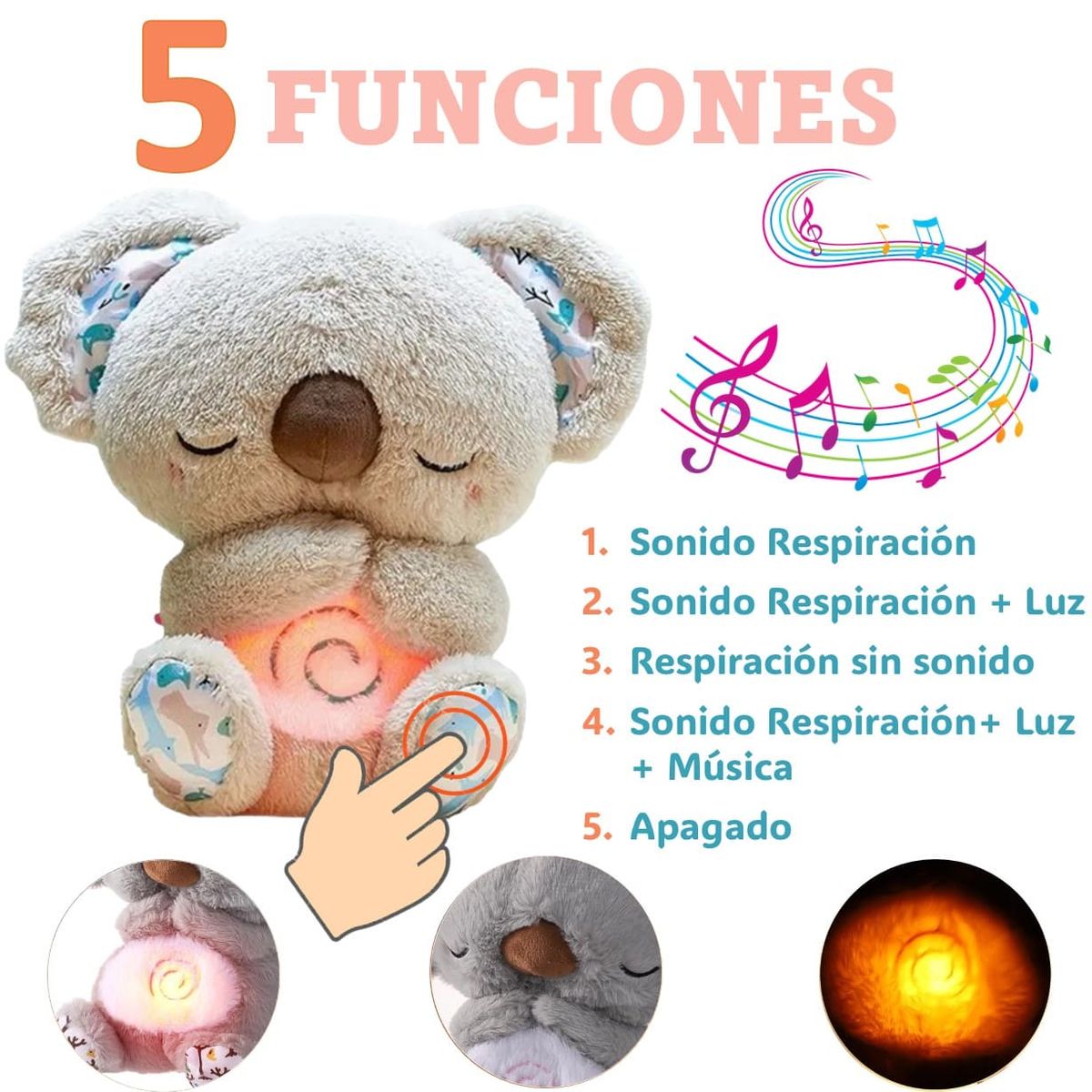 GENERICO - Koala Respira Real Peluche Calma Bebé Dormir Sueño Relajante