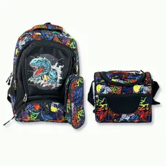 UTILISIMO - Pack Mochila Lonchera Y Estuche 45cm Juvenil Y Escolar Blue Dinosaur