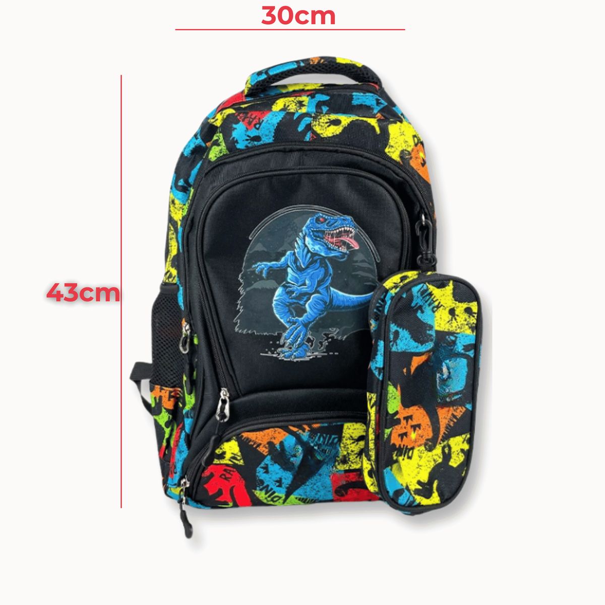 UTILISIMO - Pack Mochila Lonchera Y Estuche 45cm Juvenil Y Escolar Yellow Dinosaur