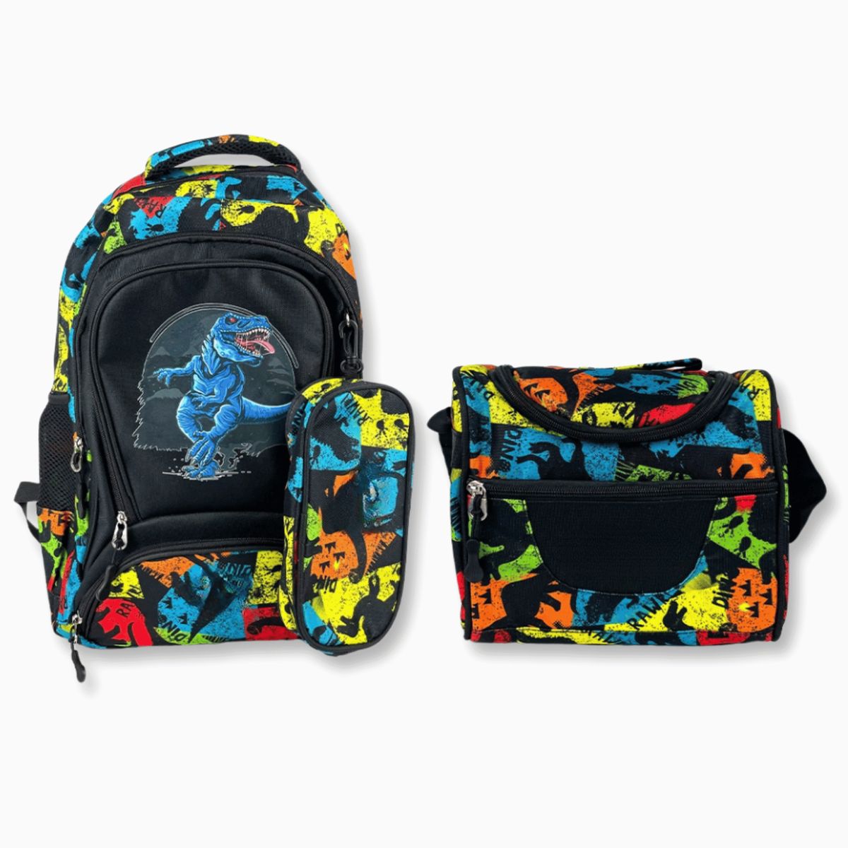 UTILISIMO - Pack Mochila Lonchera Y Estuche 45cm Juvenil Y Escolar Yellow Dinosaur