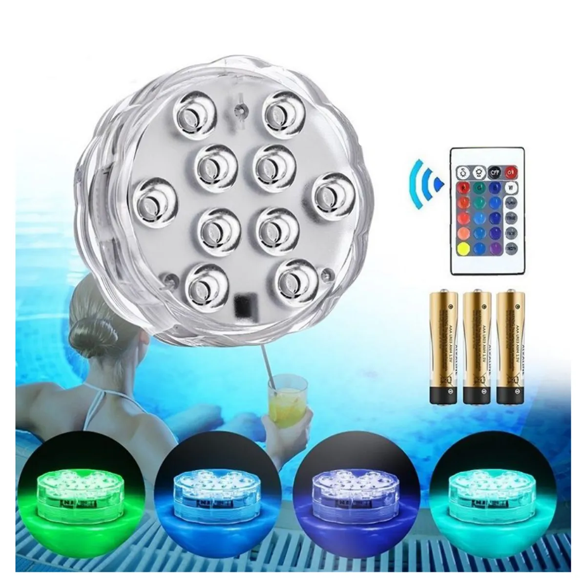 OEM - LUZ LED RGB SUMERGIBLE MULTICOLOR CON CONTROL REMOTO