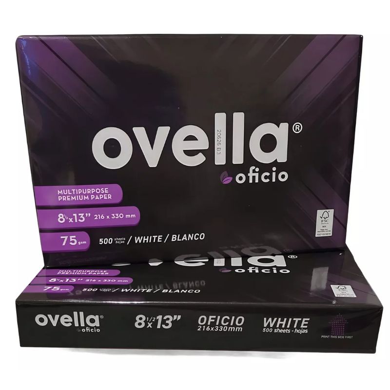 GENERICO - Resma De Papel Ovella Tamaño Oficio 500 Hojas Blanco 75grs