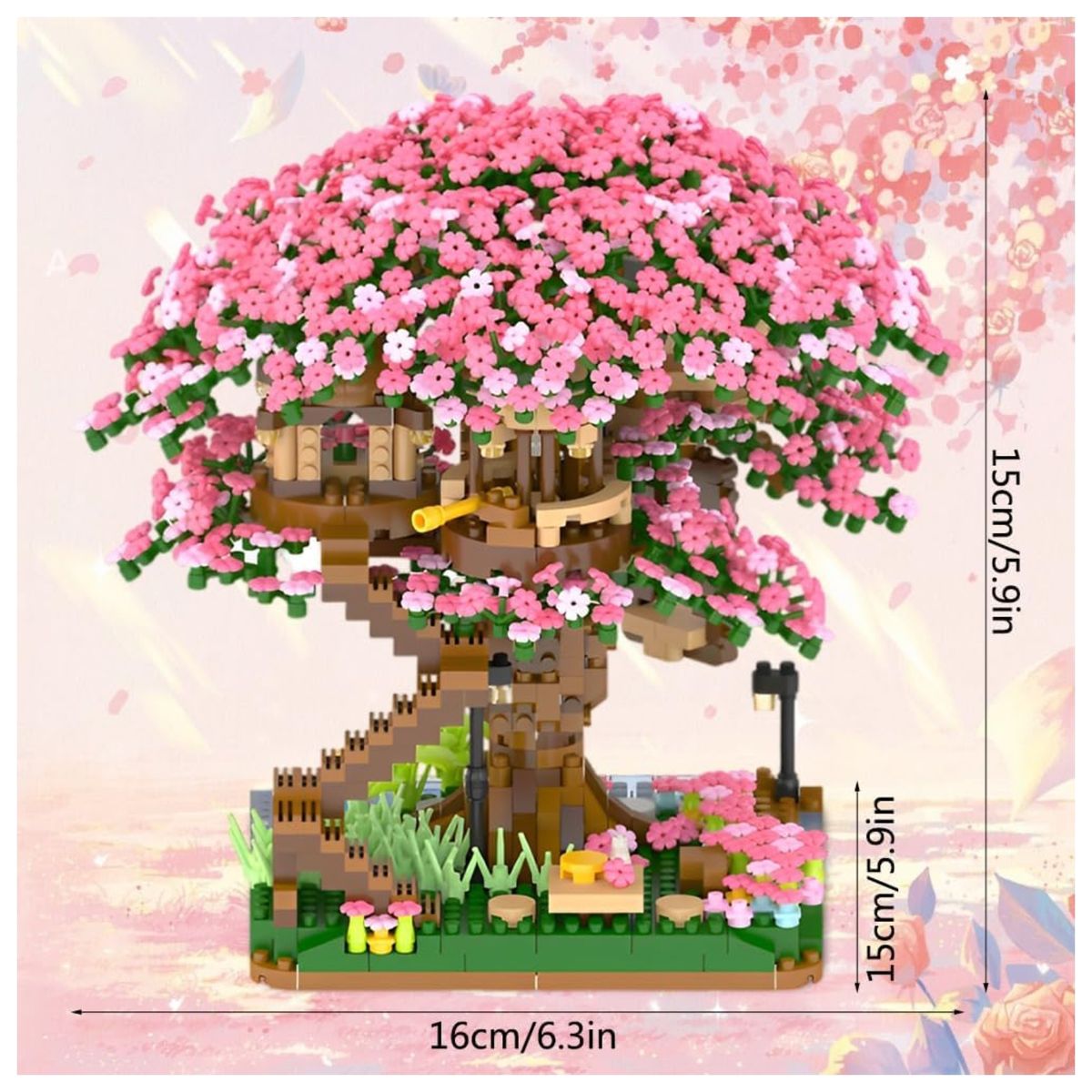 AZULAMAR - Juego Bloques de Árbol Bonsái De Flor De Cerezo Sakura