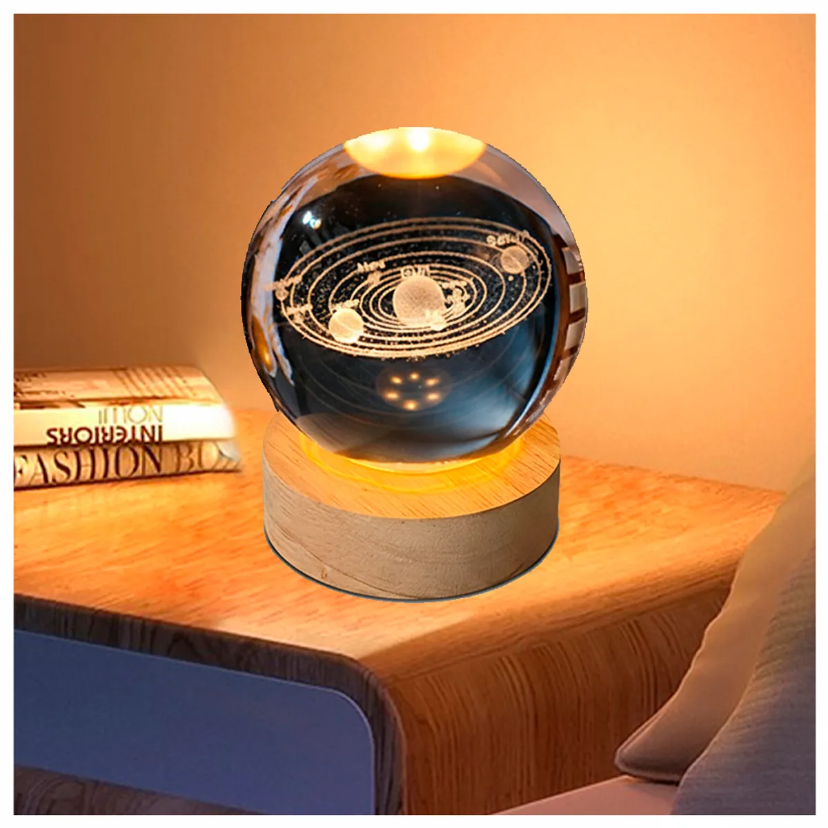 IRM - Lámpara De Noche Bola De Cristal 3D Sistema Solar Grande 8cm