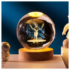 IRM - Mini Lámpara De Noche De Bola De Cristal 3d Diámetro 8cm Ciervo