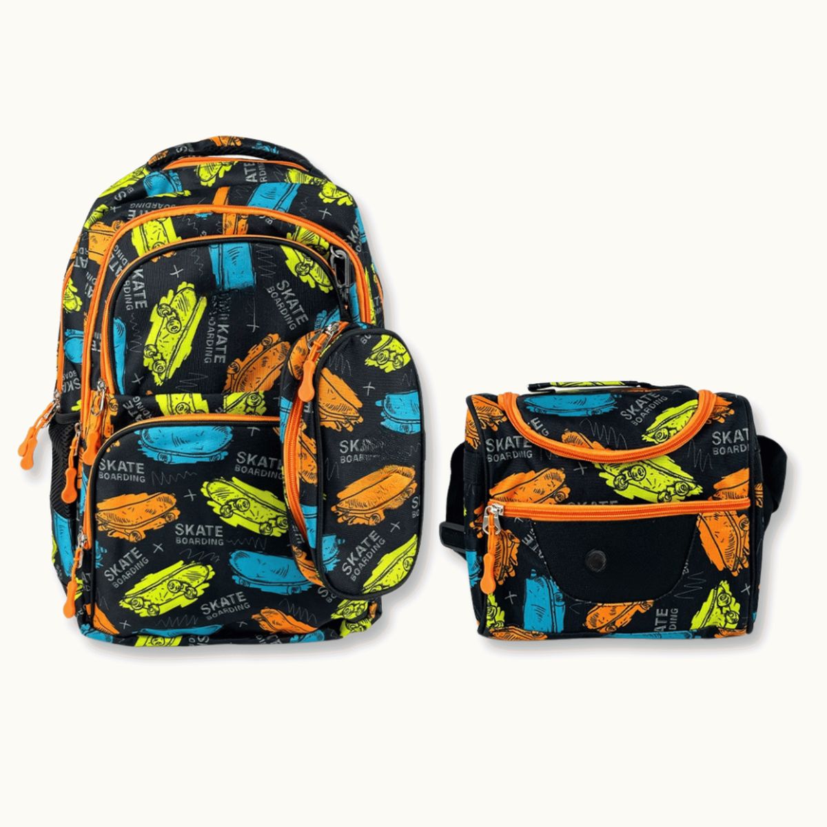 UTILISIMO - Pack Mochila Lonchera Y Estuche 45CM Juvenil Y Escolar skateboards