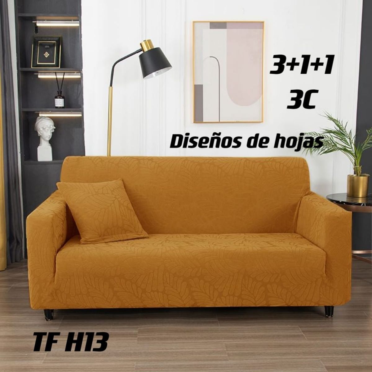 GENERICO - funda de sillon 3c texturizado elasticado diseño hojas