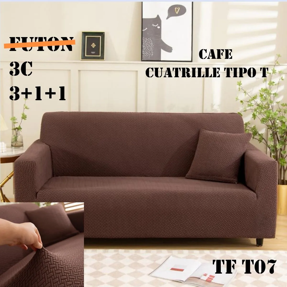 GENERICO - juego 3-1-1 fundas de sillon texturizada elasticado con diseños