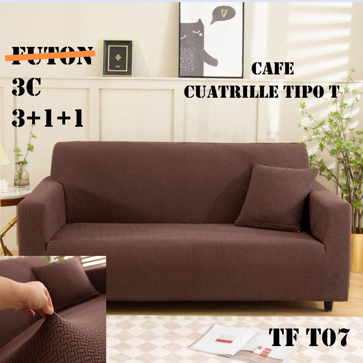 GENERICO - juego 3-1-1 fundas de sillon texturizada elasticado con diseños