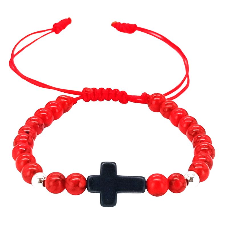 GENERICO - Pulsera Howlita Roja con Dije de Cruz y Separadores de Plata
