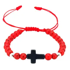 GENERICO - Pulsera Howlita Roja con Dije de Cruz y Separadores de Plata