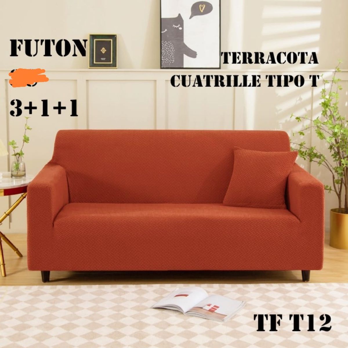 GENERICO - juego 3-1-1 fundas de sillon texturizada elasticada con diseños