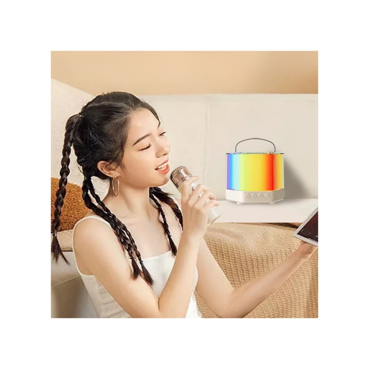 GENERICO - Mini Parlante Karaoke Luz Led +1 Micrófono Portátiles