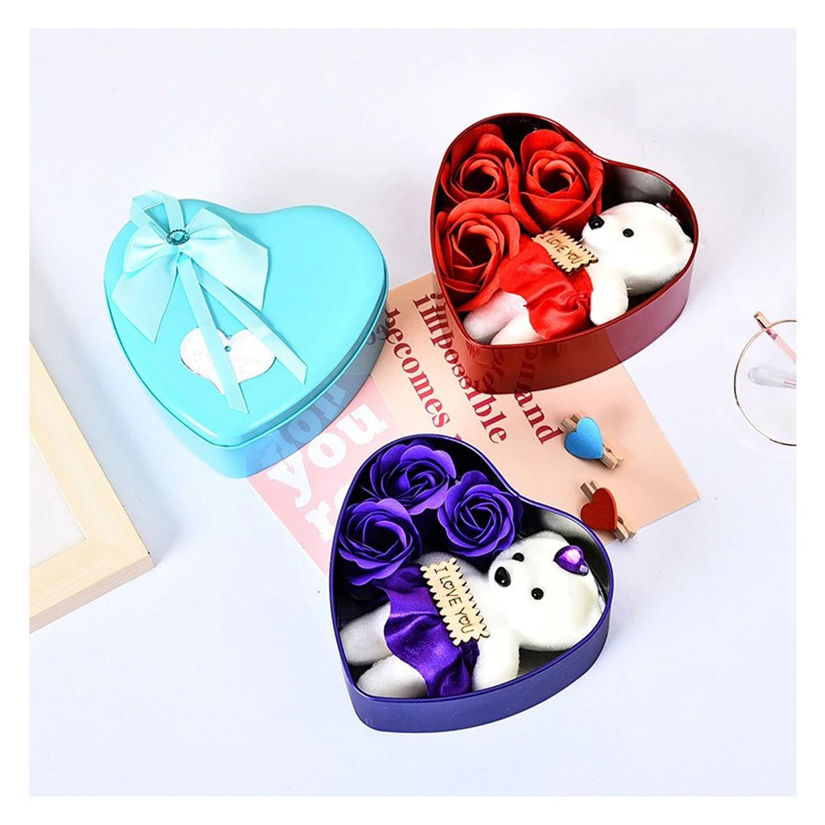 GENERICO - Oso Peluche Regalo San Valentin Corazon Amor Rosas