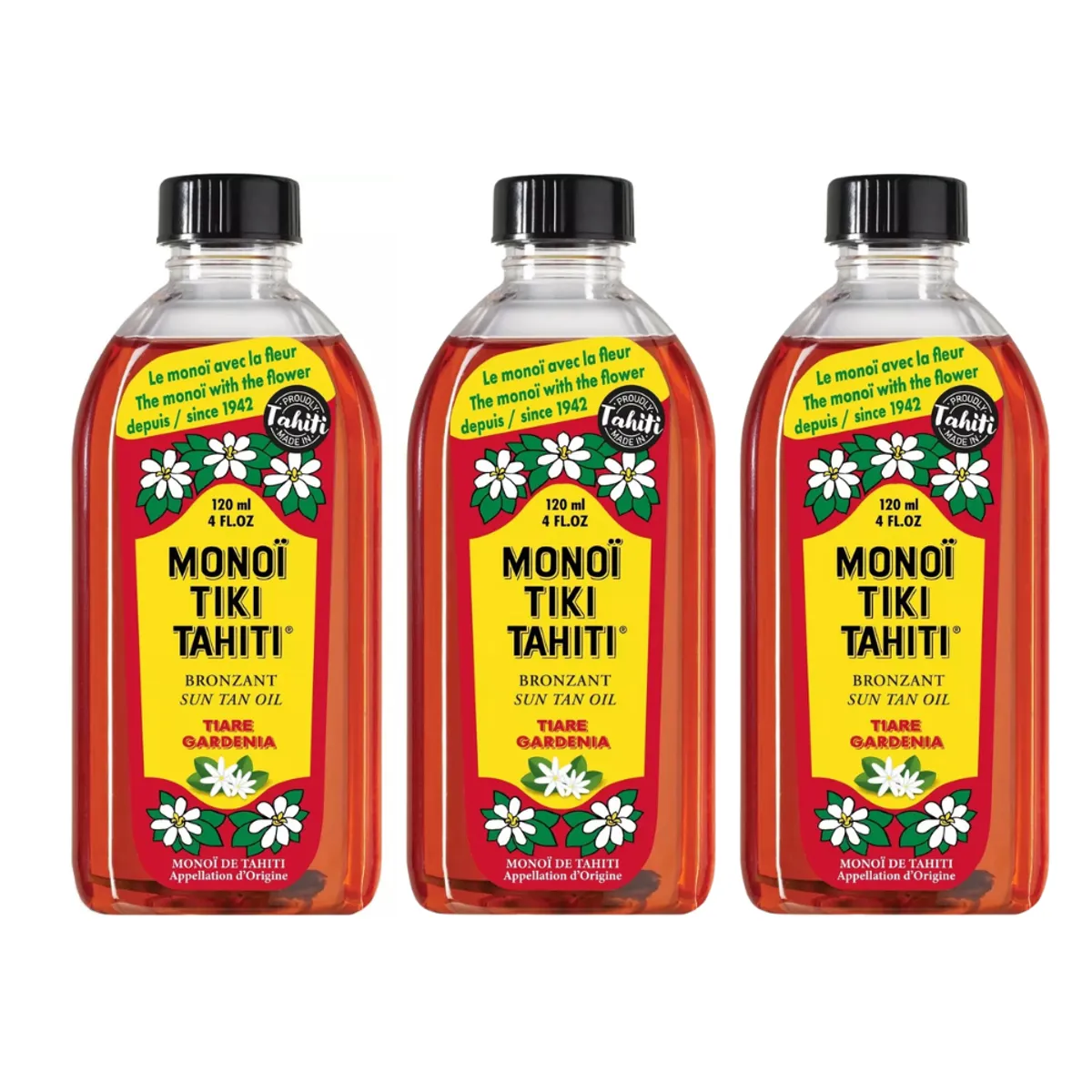 MONOI TIKI TAHITI - Pack 3 Monoi Tiki Tahiti Tiare Gardenia Bronzant 120ml
