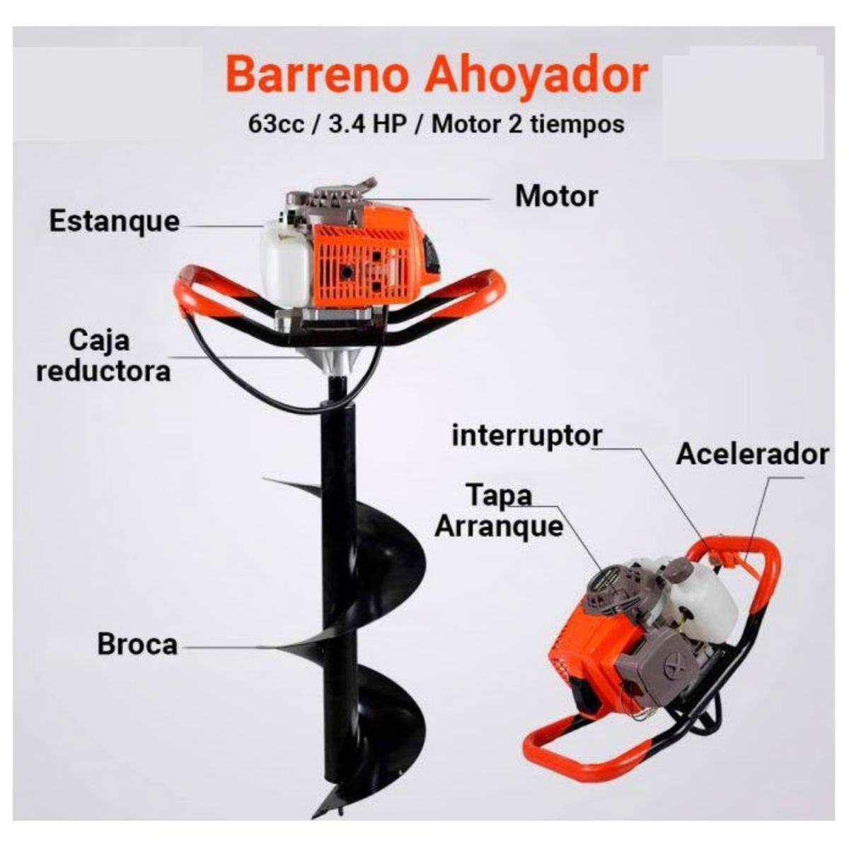 ALTERNATIVE - Ahoyador Barreno 63cc + 3 Brocas + Extesion - Profesional Japon