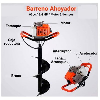 Imagen 2 del producto Ahoyador Barreno 63cc + 3 Brocas + Extesion - Profesional Japon