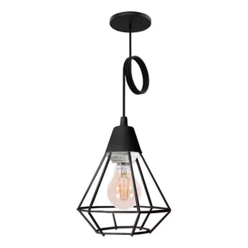 GENERICO - Lampara Colgante Vintage 1 Luz Jaula Diamante 15cm