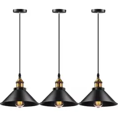 GENERICO - 3 Lampara Techo Colgante 22cm Metal Vintage Excelente Color Negro