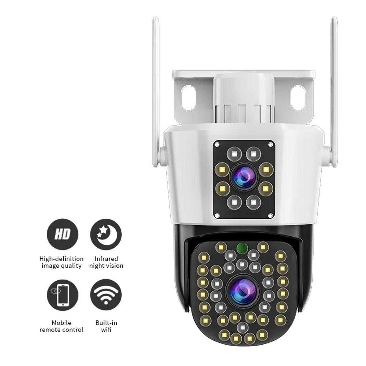 STARTECHOFFICE - Cámara Seguridad WiFi Doble Lente Monitoreo 360° Full HD 110° Visión Nocturna Detección Movimiento