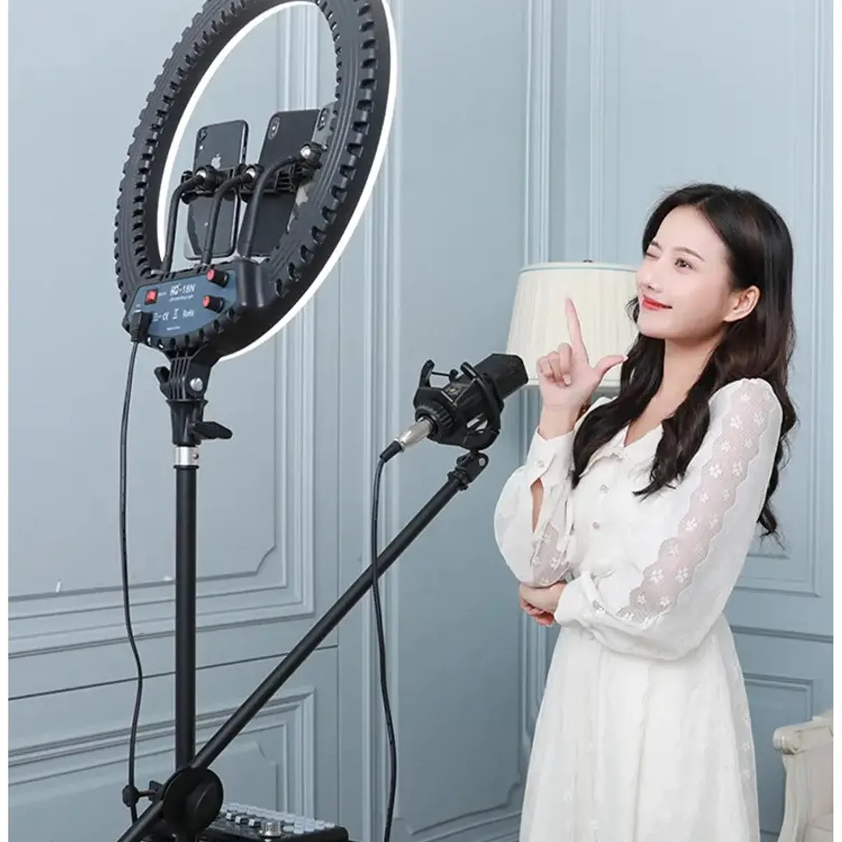 STARTECHOFFICE - Aro LED de 45cm 3 soportes control remoto y atril de 2.10 mts