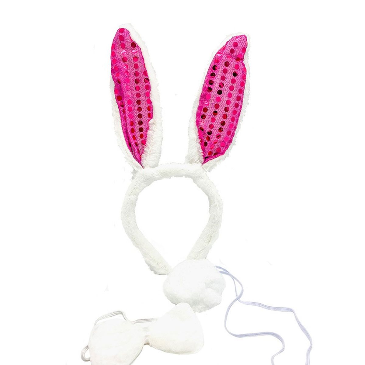 GENERICO - SET ANIMAL 3 PIEZAS CINTILLO CONEJO LENTEJUELA FUCSIA X1 UNI