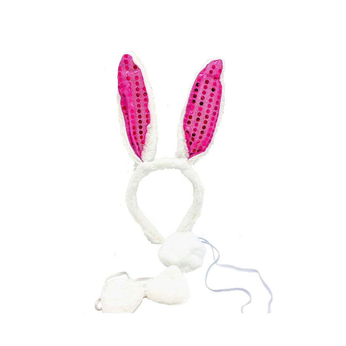 GENERICO - SET ANIMAL 3 PIEZAS CINTILLO CONEJO LENTEJUELA FUCSIA X1 UNI