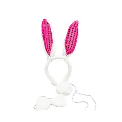 GENERICO - SET ANIMAL 3 PIEZAS CINTILLO CONEJO LENTEJUELA FUCSIA X1 UNI