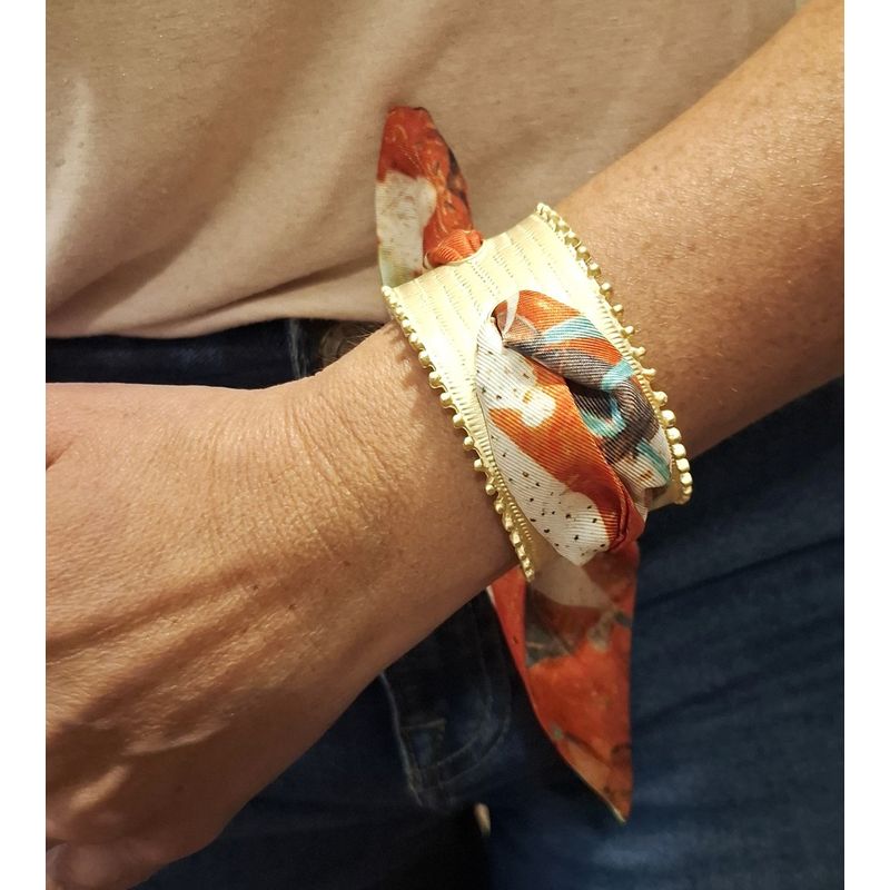 VANE COLLECTION - Pulsera esclava mujer metálica ajustable con pañuelo entrelazado