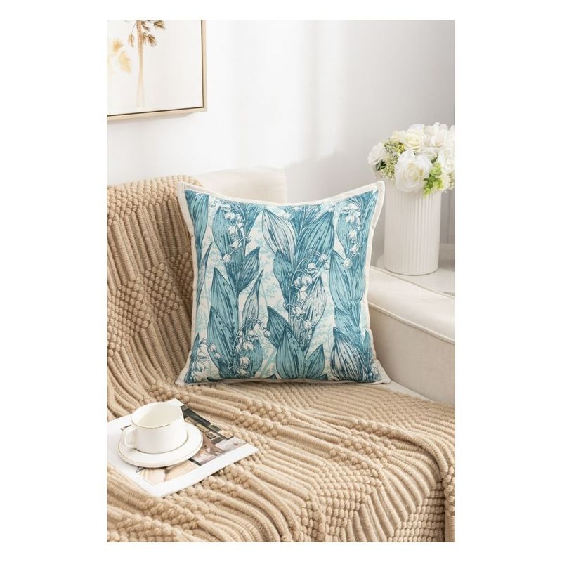 GENERICO - Pack 4 Fundas de Cojín France 45 x 45 cm - Azul Hojas